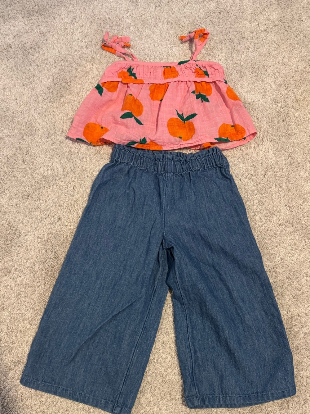 Old Navy Pink Peach Print Tank & Blue Wide-Leg Pants Set